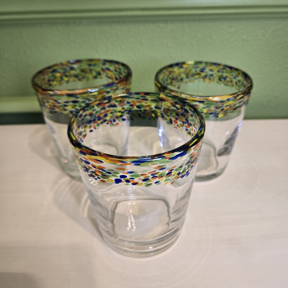 Dos Suenos Handblown confetti glasses 16oz set of 3